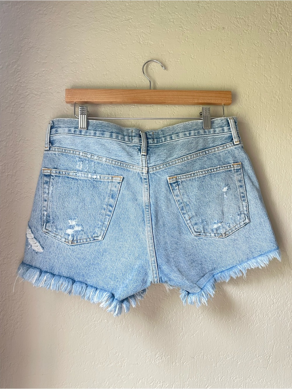 Agolde Light Wash High-Rise Distressed Denim Cutoff Shorts - Picture 3 of 7